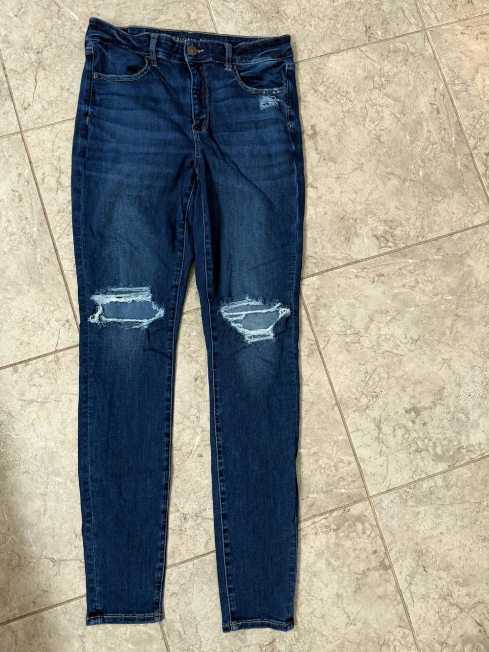 American Eagle Outfitters Dark Blue Distressed Skinny Jeans